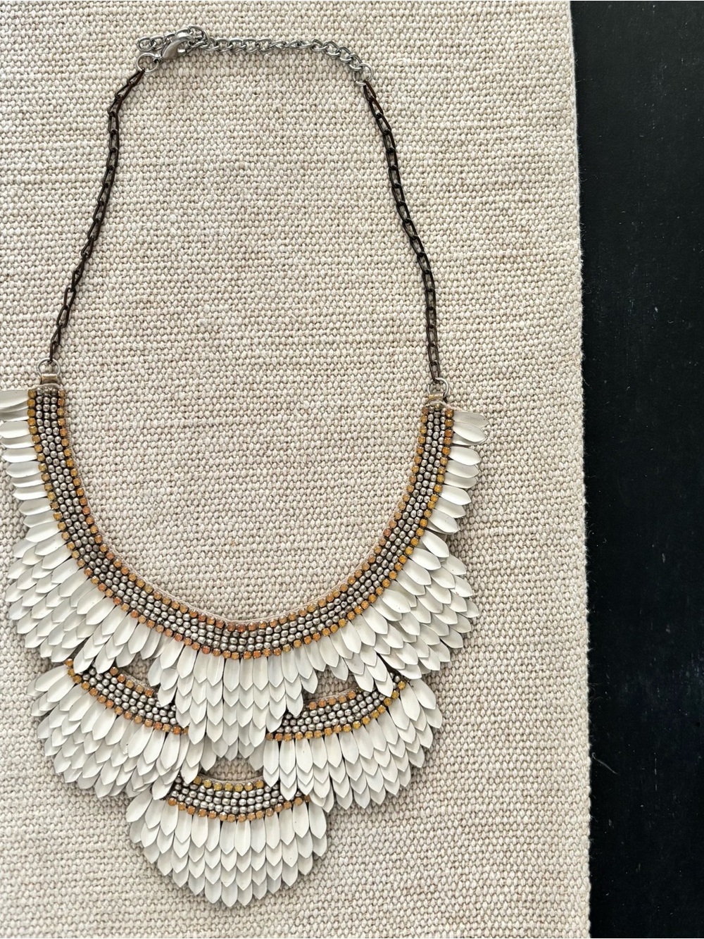 Anthropologie - Statement White and Gold Layered Petal Necklace